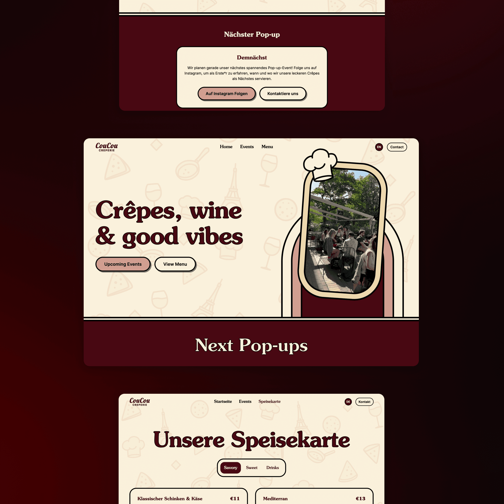 Coucou Crêperie - Pop-up Restaurant website case study showing the redesigned interface and improved user experience