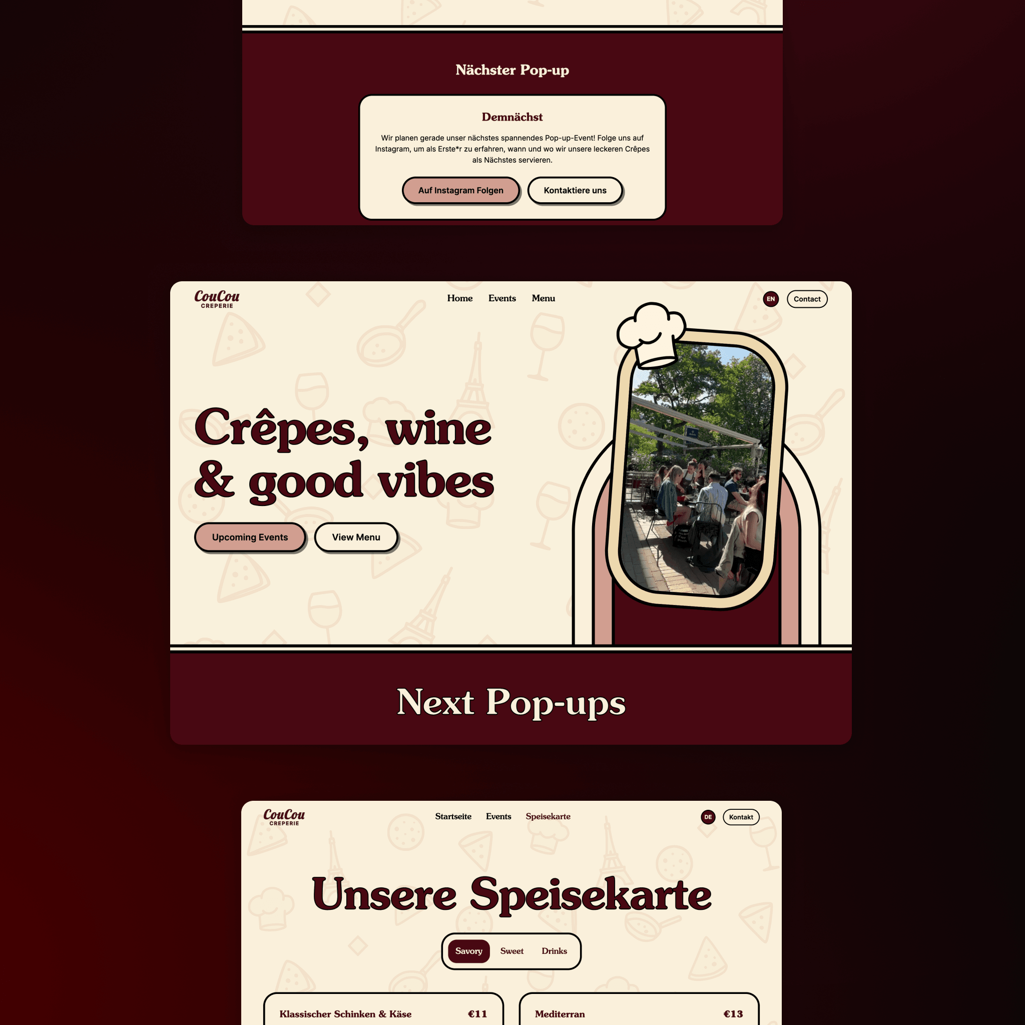 Coucou Crêperie - Pop-up-Restaurant website case study showing the redesigned interface and improved user experience